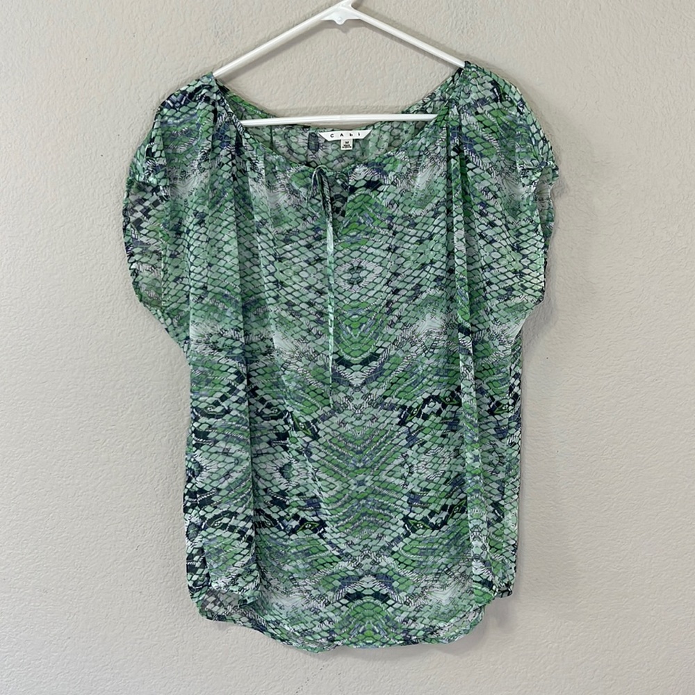 CAbi Darby Snake Skin Pattern Sheer Blouse Size M